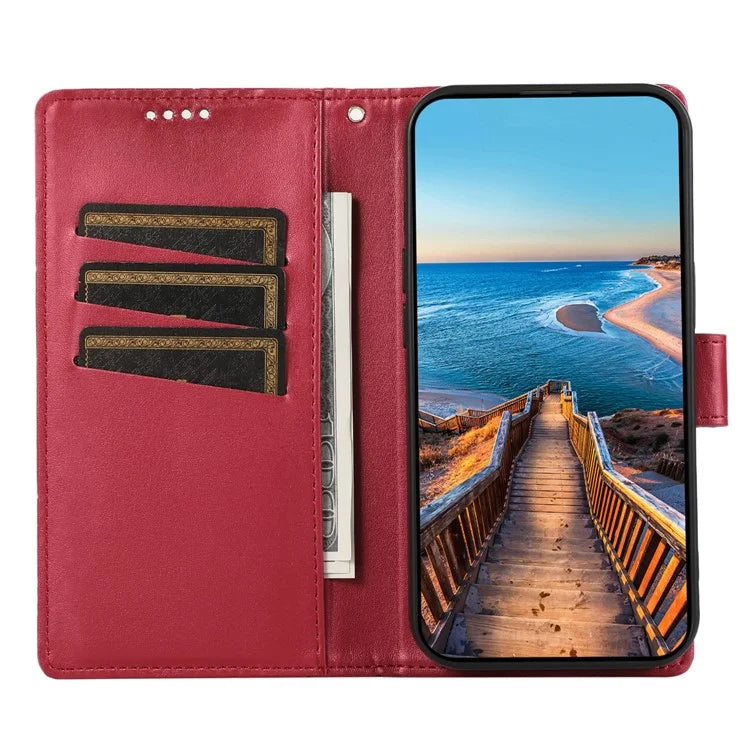 DF-06 For Samsung Galaxy A05 4G Case Lines Imprinted Leather Phone Folding Stand Cover