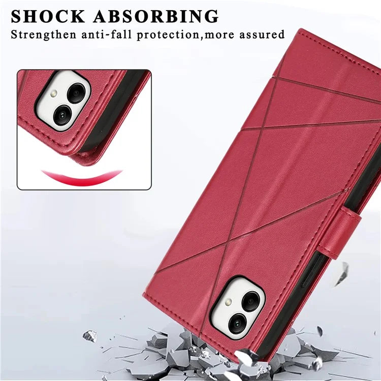 DF-06 For Samsung Galaxy A05 4G Case Lines Imprinted Leather Phone Folding Stand Cover