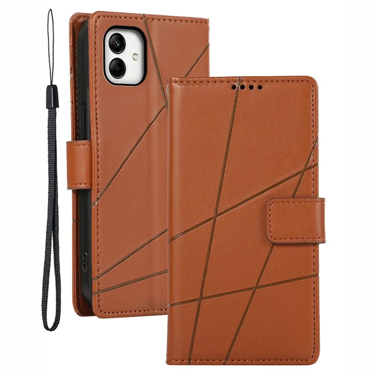 DF-06 For Samsung Galaxy A05 4G Case Lines Imprinted Leather Phone Folding Stand Cover