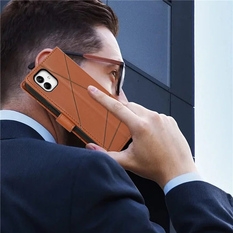 DF-06 For Samsung Galaxy A05 4G Case Lines Imprinted Leather Phone Folding Stand Cover
