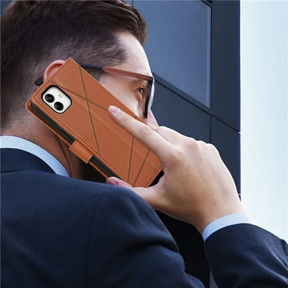 DF-06 For Samsung Galaxy A05 4G Case Lines Imprinted Leather Phone Folding Stand Cover