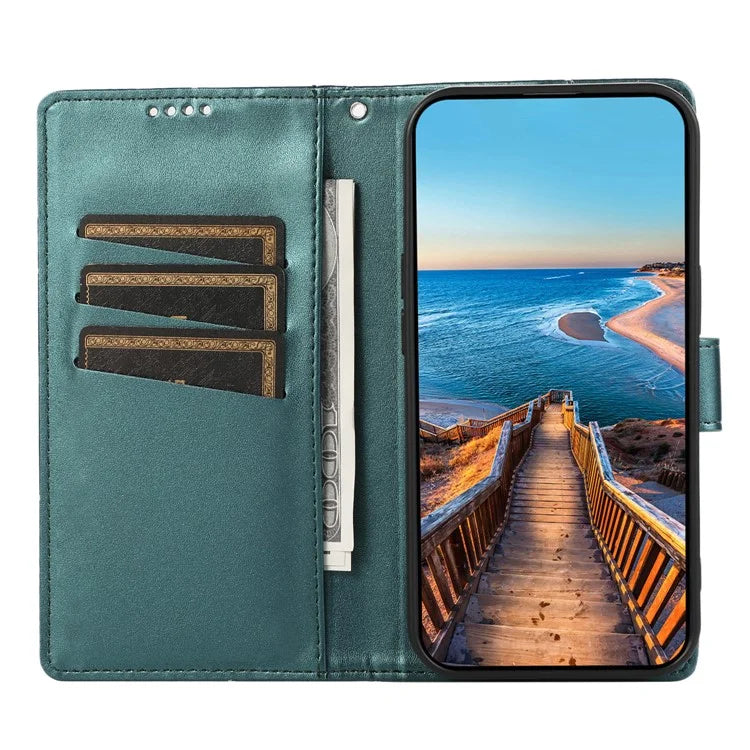 DF-06 For Samsung Galaxy A05 4G Case Lines Imprinted Leather Phone Folding Stand Cover