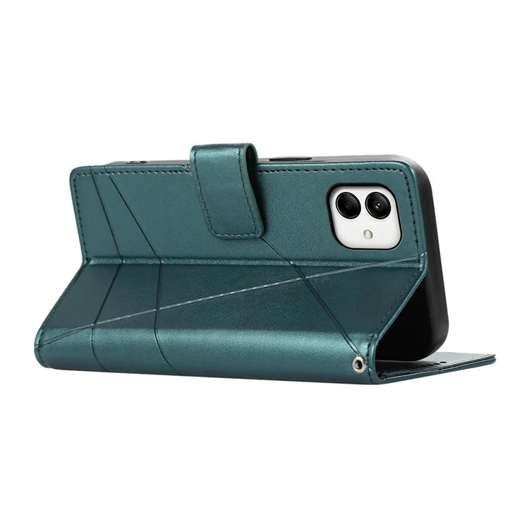 DF-06 For Samsung Galaxy A05 4G Case Lines Imprinted Leather Phone Folding Stand Cover