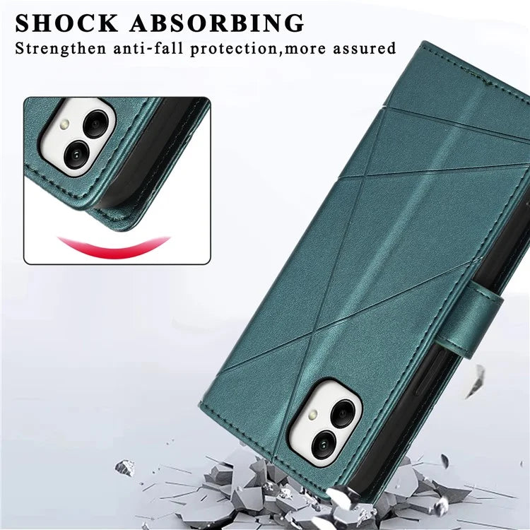DF-06 For Samsung Galaxy A05 4G Case Lines Imprinted Leather Phone Folding Stand Cover