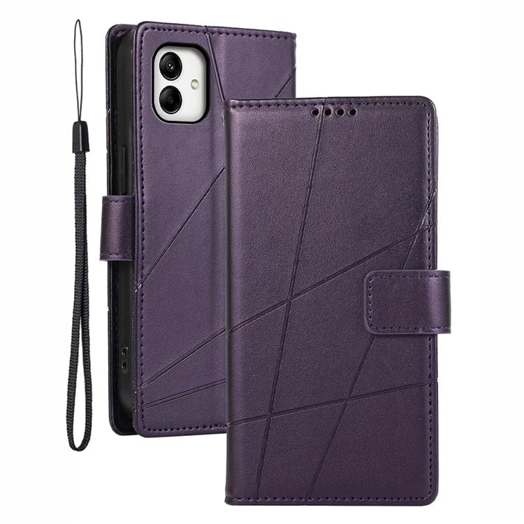 DF-06 For Samsung Galaxy A05 4G Case Lines Imprinted Leather Phone Folding Stand Cover