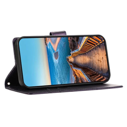 DF-06 For Samsung Galaxy A05 4G Case Lines Imprinted Leather Phone Folding Stand Cover