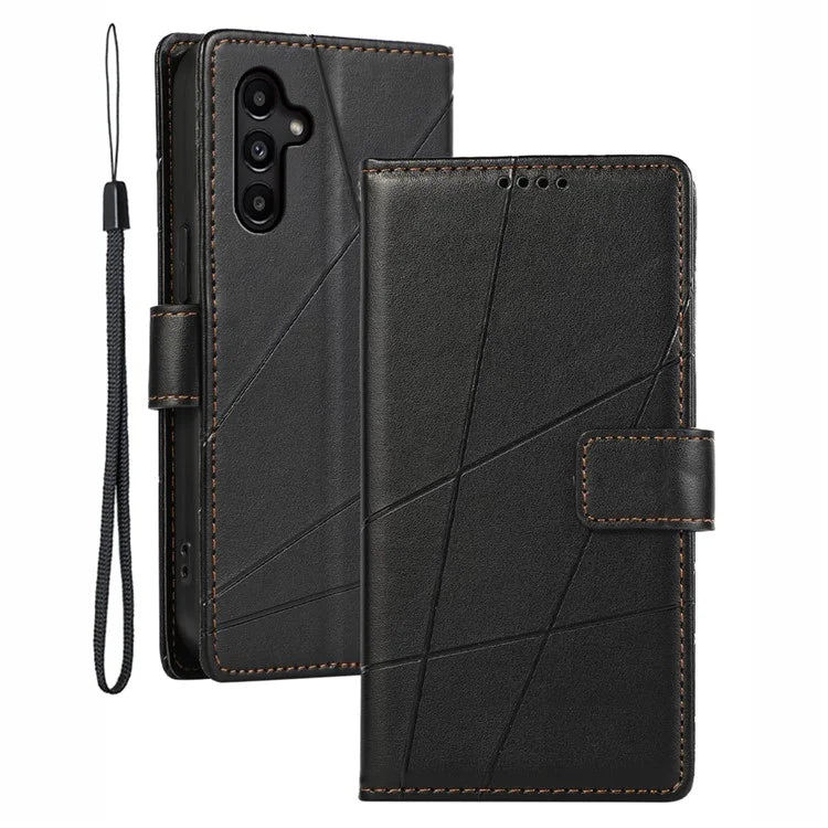 DF-06 For Samsung Galaxy A14 5G / A14 4G Case Magnetic Clasp Lines Imprinted Leather Phone Cover