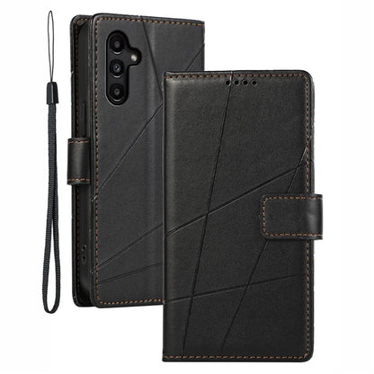 DF-06 For Samsung Galaxy A14 5G / A14 4G Case Magnetic Clasp Lines Imprinted Leather Phone Cover