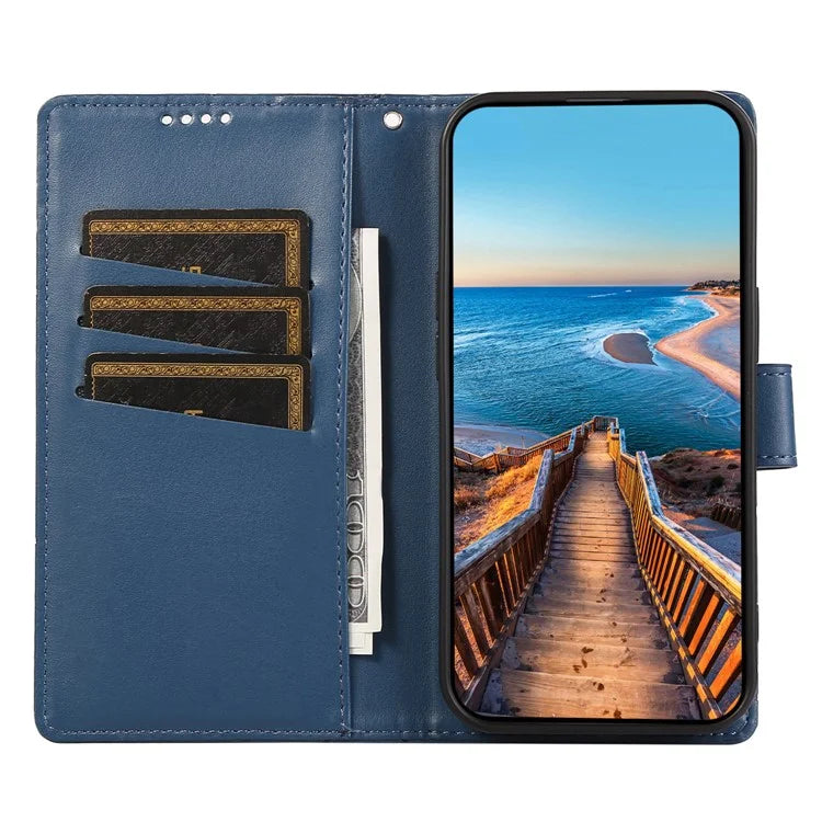 DF-06 For Samsung Galaxy A14 5G / A14 4G Case Magnetic Clasp Lines Imprinted Leather Phone Cover
