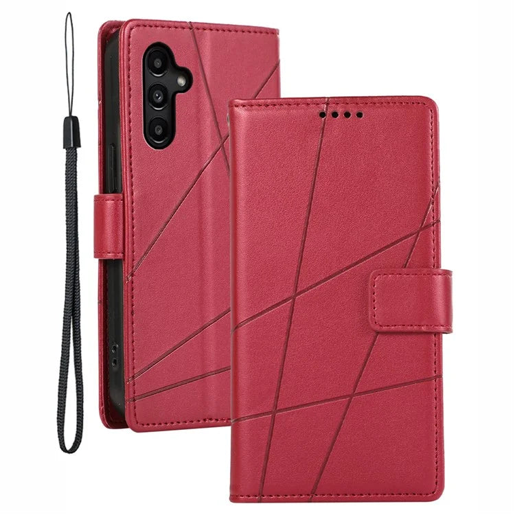 DF-06 For Samsung Galaxy A14 5G / A14 4G Case Magnetic Clasp Lines Imprinted Leather Phone Cover