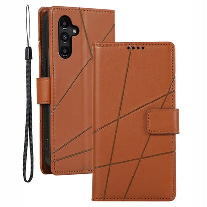 DF-06 For Samsung Galaxy A14 5G / A14 4G Case Magnetic Clasp Lines Imprinted Leather Phone Cover
