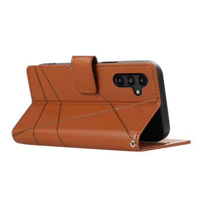 DF-06 For Samsung Galaxy A14 5G / A14 4G Case Magnetic Clasp Lines Imprinted Leather Phone Cover