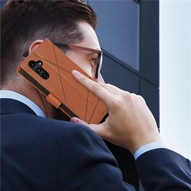 DF-06 For Samsung Galaxy A14 5G / A14 4G Case Magnetic Clasp Lines Imprinted Leather Phone Cover
