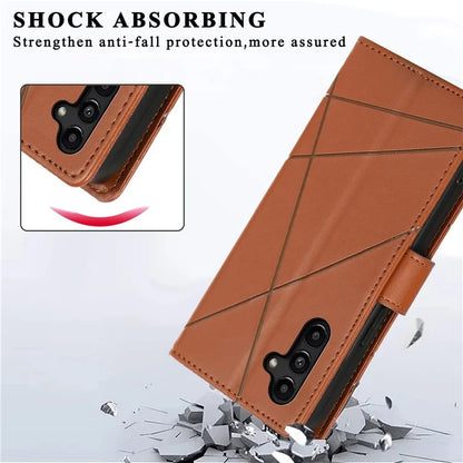 DF-06 For Samsung Galaxy A14 5G / A14 4G Case Magnetic Clasp Lines Imprinted Leather Phone Cover