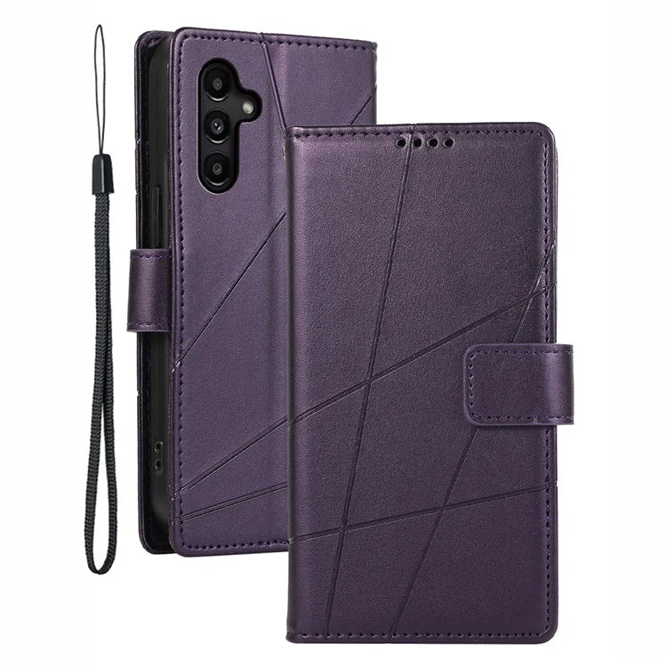 DF-06 For Samsung Galaxy A14 5G / A14 4G Case Magnetic Clasp Lines Imprinted Leather Phone Cover