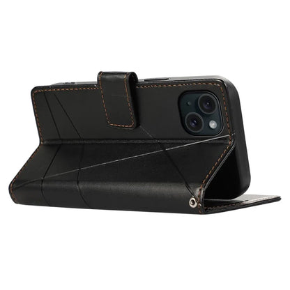 DF-06 For iPhone 15 Plus Case Well-protected Lines Imprinted Leather Phone Cover