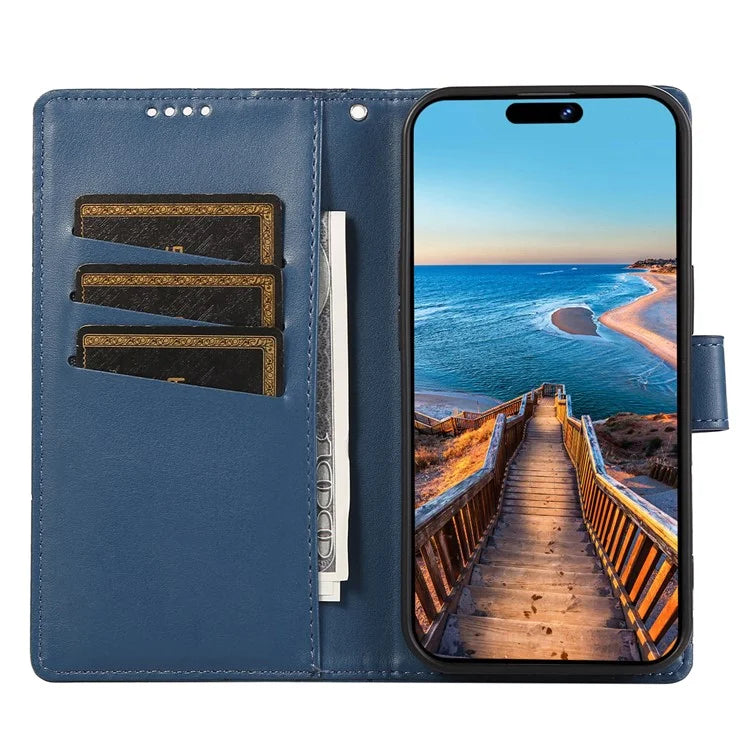 DF-06 For iPhone 15 Plus Case Well-protected Lines Imprinted Leather Phone Cover