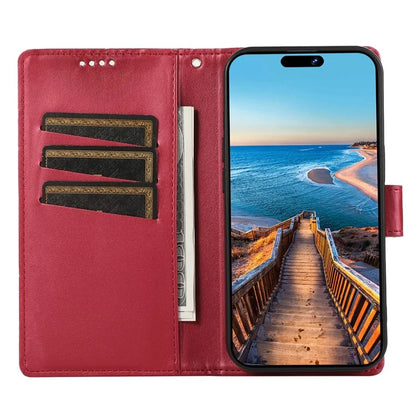 DF-06 For iPhone 15 Plus Case Well-protected Lines Imprinted Leather Phone Cover
