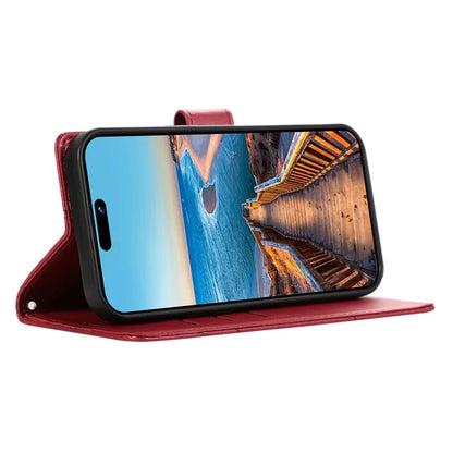 DF-06 For iPhone 15 Plus Case Well-protected Lines Imprinted Leather Phone Cover