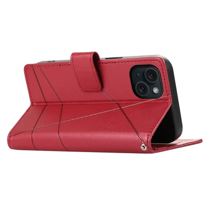 DF-06 For iPhone 15 Plus Case Well-protected Lines Imprinted Leather Phone Cover