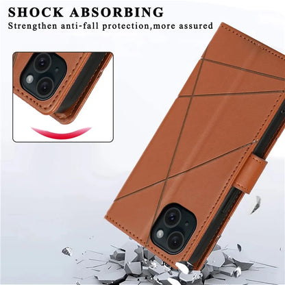 DF-06 For iPhone 15 Plus Case Well-protected Lines Imprinted Leather Phone Cover