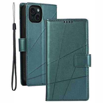 DF-06 For iPhone 15 Plus Case Well-protected Lines Imprinted Leather Phone Cover
