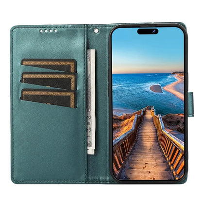 DF-06 For iPhone 15 Plus Case Well-protected Lines Imprinted Leather Phone Cover
