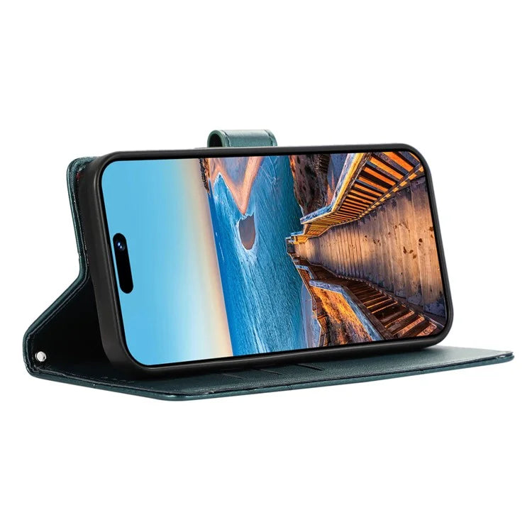 DF-06 For iPhone 15 Plus Case Well-protected Lines Imprinted Leather Phone Cover