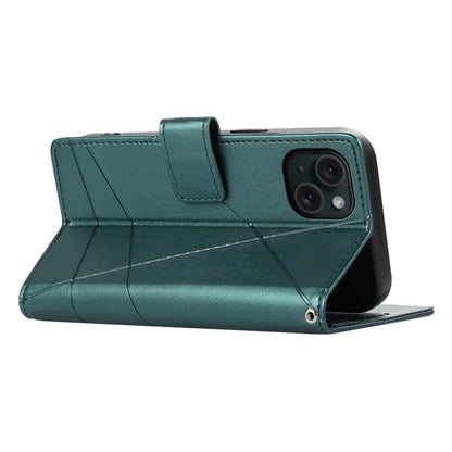 DF-06 For iPhone 15 Plus Case Well-protected Lines Imprinted Leather Phone Cover