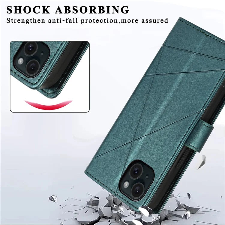 DF-06 For iPhone 15 Plus Case Well-protected Lines Imprinted Leather Phone Cover