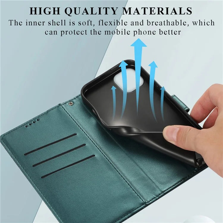 DF-06 For iPhone 15 Plus Case Well-protected Lines Imprinted Leather Phone Cover