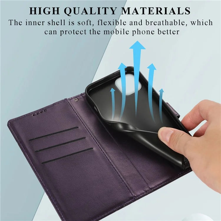 DF-06 For iPhone 15 Plus Case Well-protected Lines Imprinted Leather Phone Cover