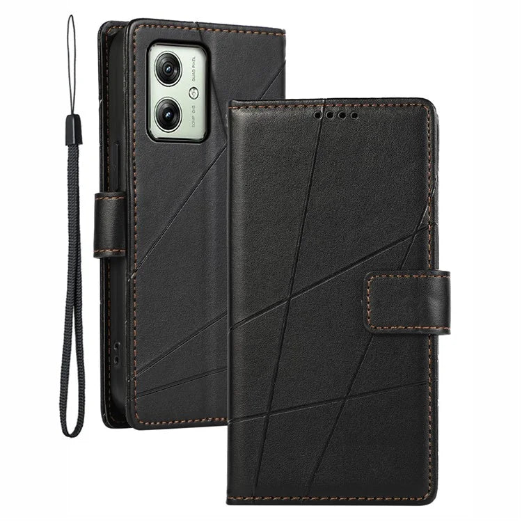 DF-06 For Motorola Moto G54 5G Case Lines Imprinted Full Protection Leather Phone Cover