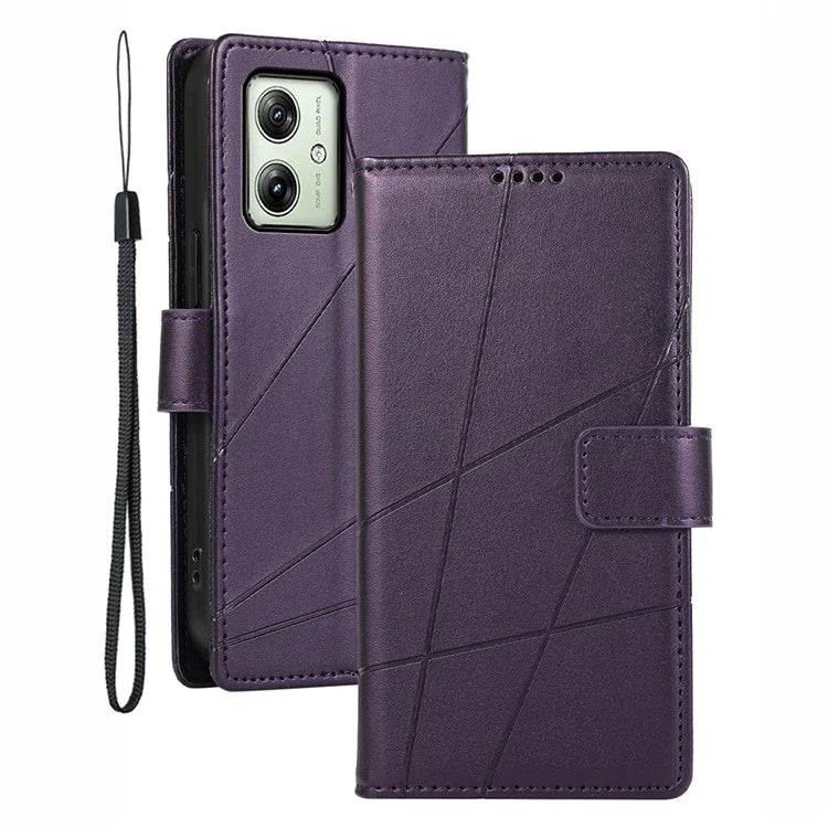 DF-06 For Motorola Moto G54 5G Case Lines Imprinted Full Protection Leather Phone Cover