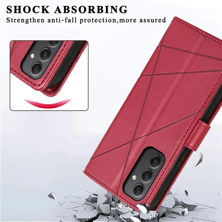 DF-06 For Samsung Galaxy A34 5G Case PU Leather Shell Lines Imprinted Phone Cover