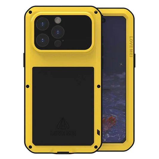 LOVE MEI For iPhone 15 Pro Max Case Tempered Glass Film Metal+Silicone Cover