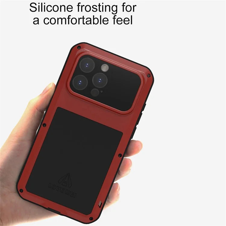 LOVE MEI For iPhone 15 Pro Max Case Tempered Glass Film Metal+Silicone Cover