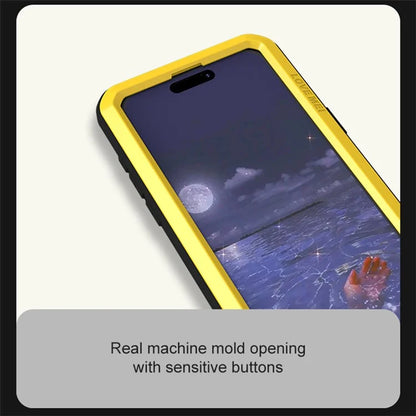LOVE MEI For iPhone 15 Pro Max Case Tempered Glass Film Metal+Silicone Cover