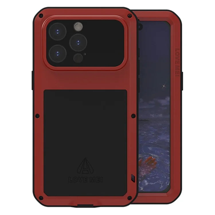 LOVE MEI For iPhone 15 Pro Max Case Tempered Glass Film Metal+Silicone Cover