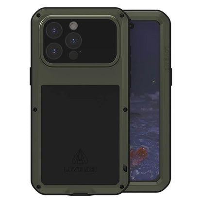 LOVE MEI For iPhone 15 Pro Max Case Tempered Glass Film Metal+Silicone Cover