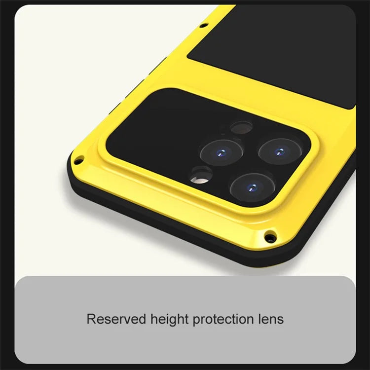 LOVE MEI For iPhone 15 Pro Max Case Tempered Glass Film Metal+Silicone Cover