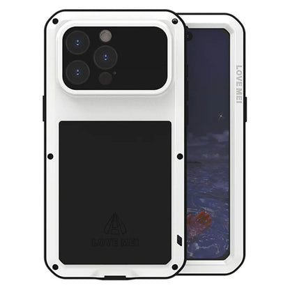 LOVE MEI For iPhone 15 Pro Max Case Tempered Glass Film Metal+Silicone Cover