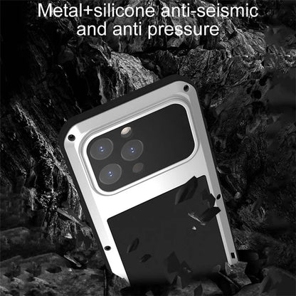 LOVE MEI For iPhone 15 Pro Max Case Tempered Glass Film Metal+Silicone Cover