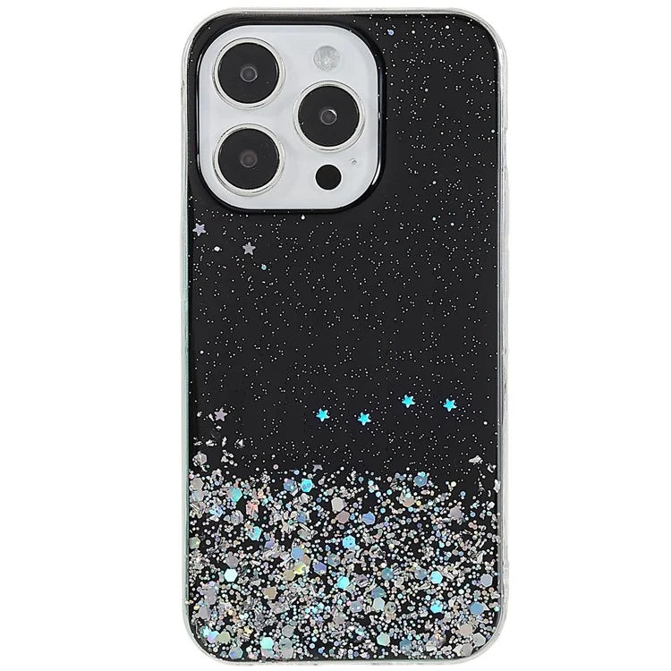 For iPhone 15 Pro Case Starry Sky Sparkle Epoxy Shockproof TPU Phone Back Cover