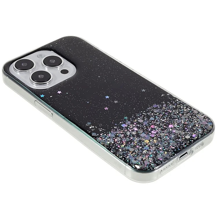 For iPhone 15 Pro Case Starry Sky Sparkle Epoxy Shockproof TPU Phone Back Cover