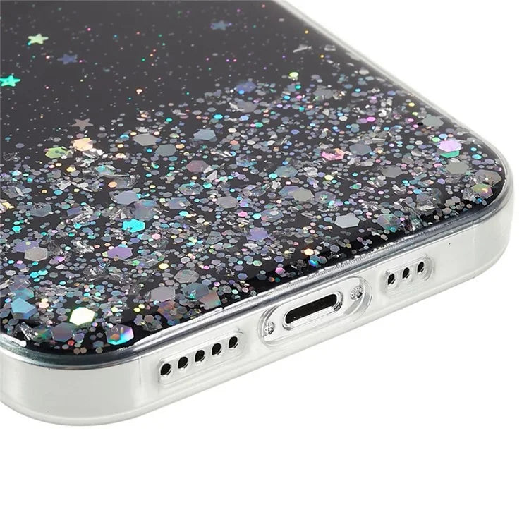 For iPhone 15 Pro Case Starry Sky Sparkle Epoxy Shockproof TPU Phone Back Cover