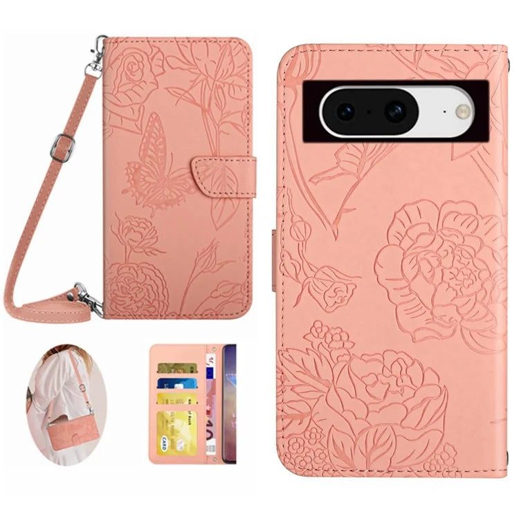 HT03 For Google Pixel 8a Case Imprinted PU Leather Mobile Phone Cover with Long Strap
