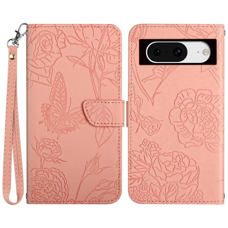 HT03 For Google Pixel 8a Cover Leather Stand Phone Wallet Case with Wrist Strap