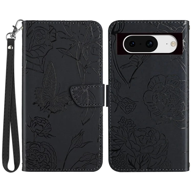 HT03 For Google Pixel 8a Cover Leather Stand Phone Wallet Case with Wrist Strap