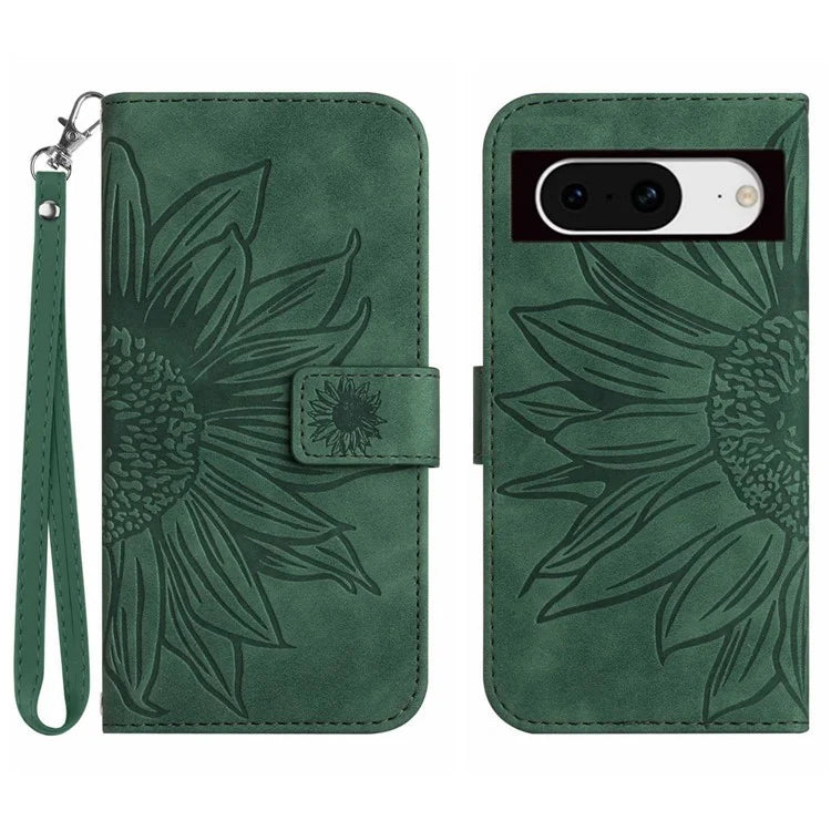 HT04 For Google Pixel 8a Cover PU Leather Stand Phone Wallet Case with Wrist Strap